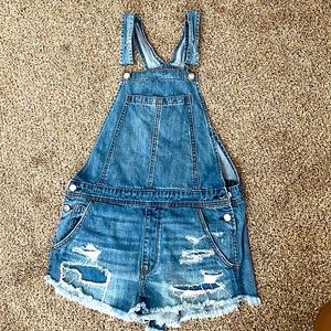 Small / Medium Denim Overall bum shorts by American eagle
